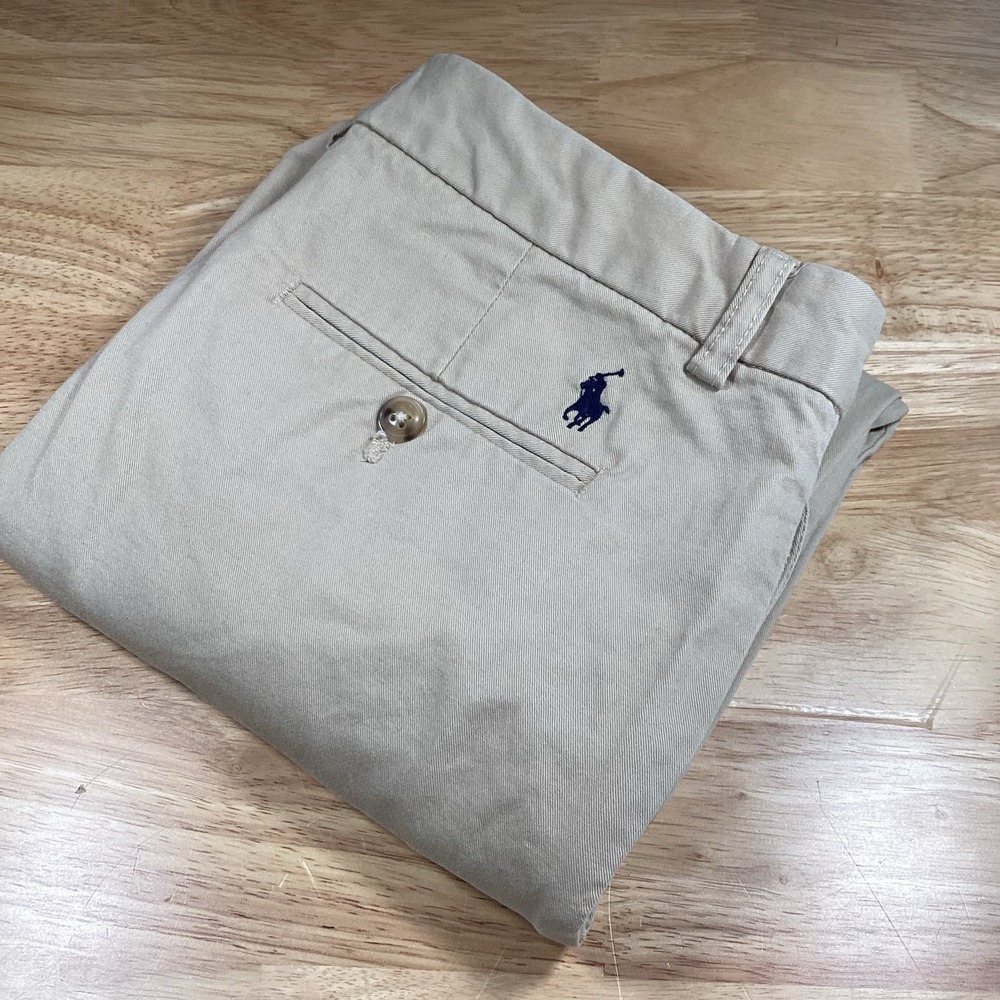 Boys Polo Ralph Lauren Flat Front Cotton Chinos Sz: 16 Beige Khaki